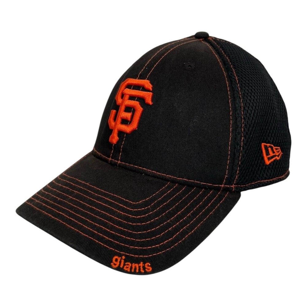 San Francisco Giants Trucker New Era Hat Size M/L 39Thirty Black Orange Stitch